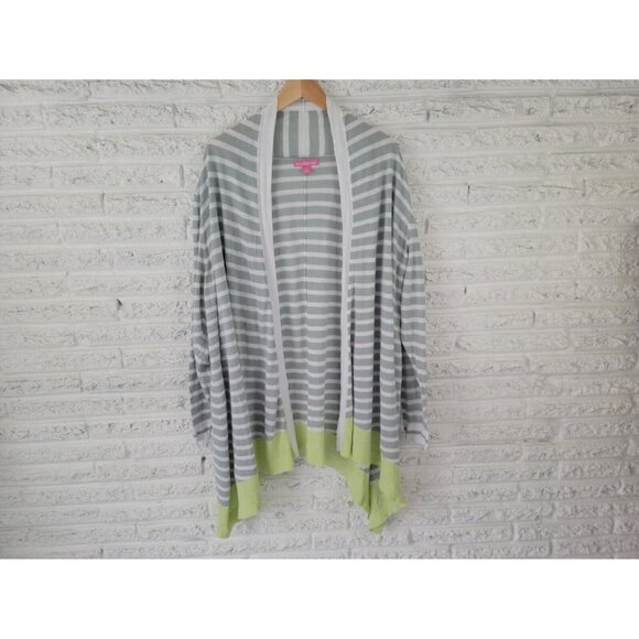 Woman Within Womens Sweater 3X Cardigan Open Gray Stripe Lightweight STR37XE - Picture 1 of 8